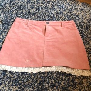 Pink and white velvet pencil skirt